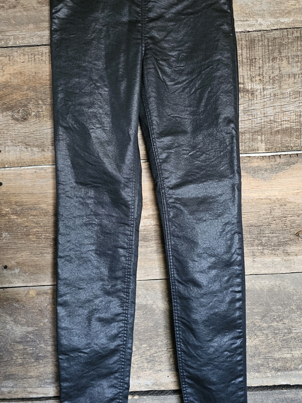 Black Leather Like Stretch Pants